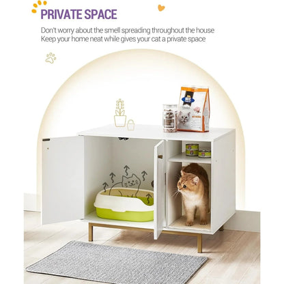 Cat Litter Box Enclosure - Hidden Litter Box Furniture with Storage Cabinet Bench for Living Room