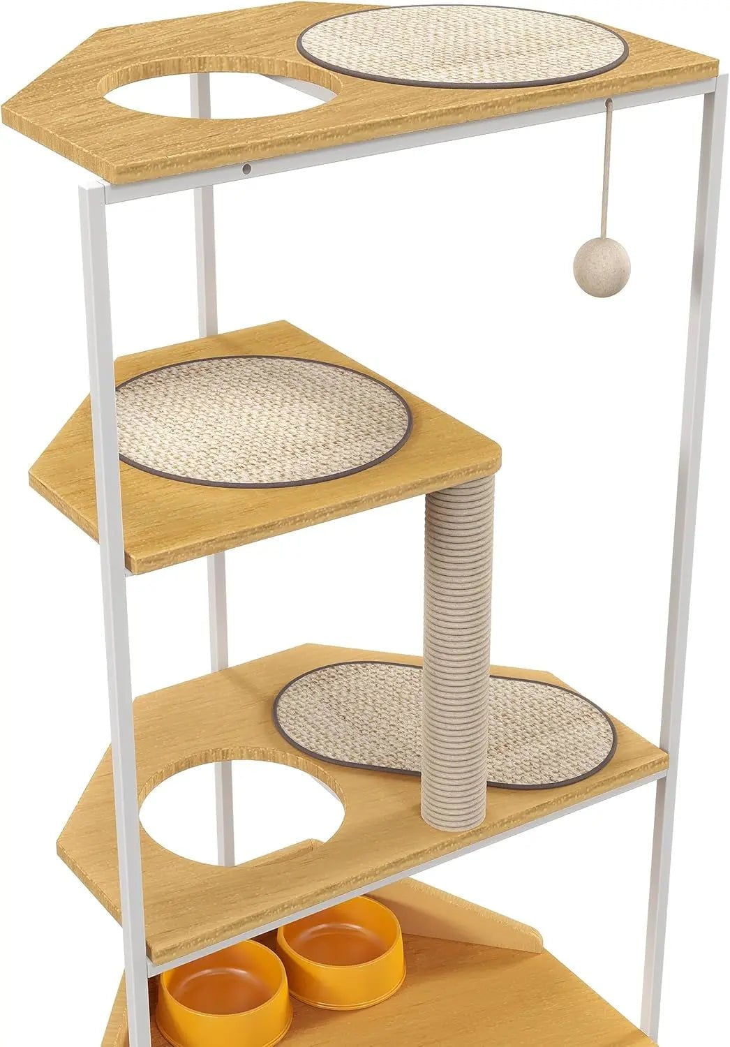 Corner Cat Tree with Scratching Post, Feeding Station, Climbing Platforms, and Space-Saving Design