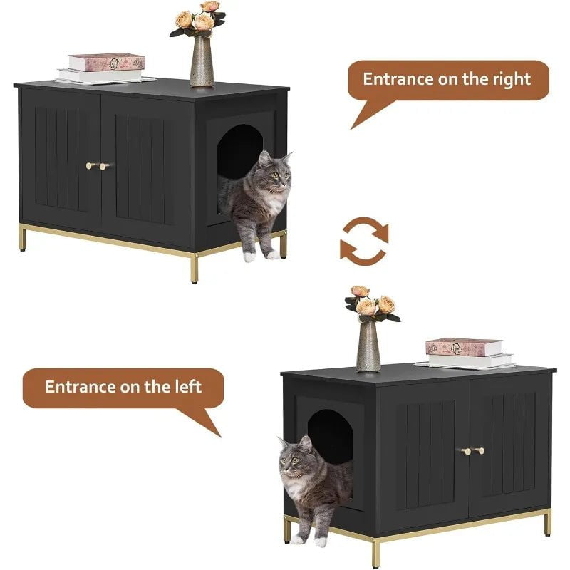 Cat Litter Box Enclosure - Hidden Litter Box Furniture with Metal Frame, Modern Style, and Spacious Interior for Cats