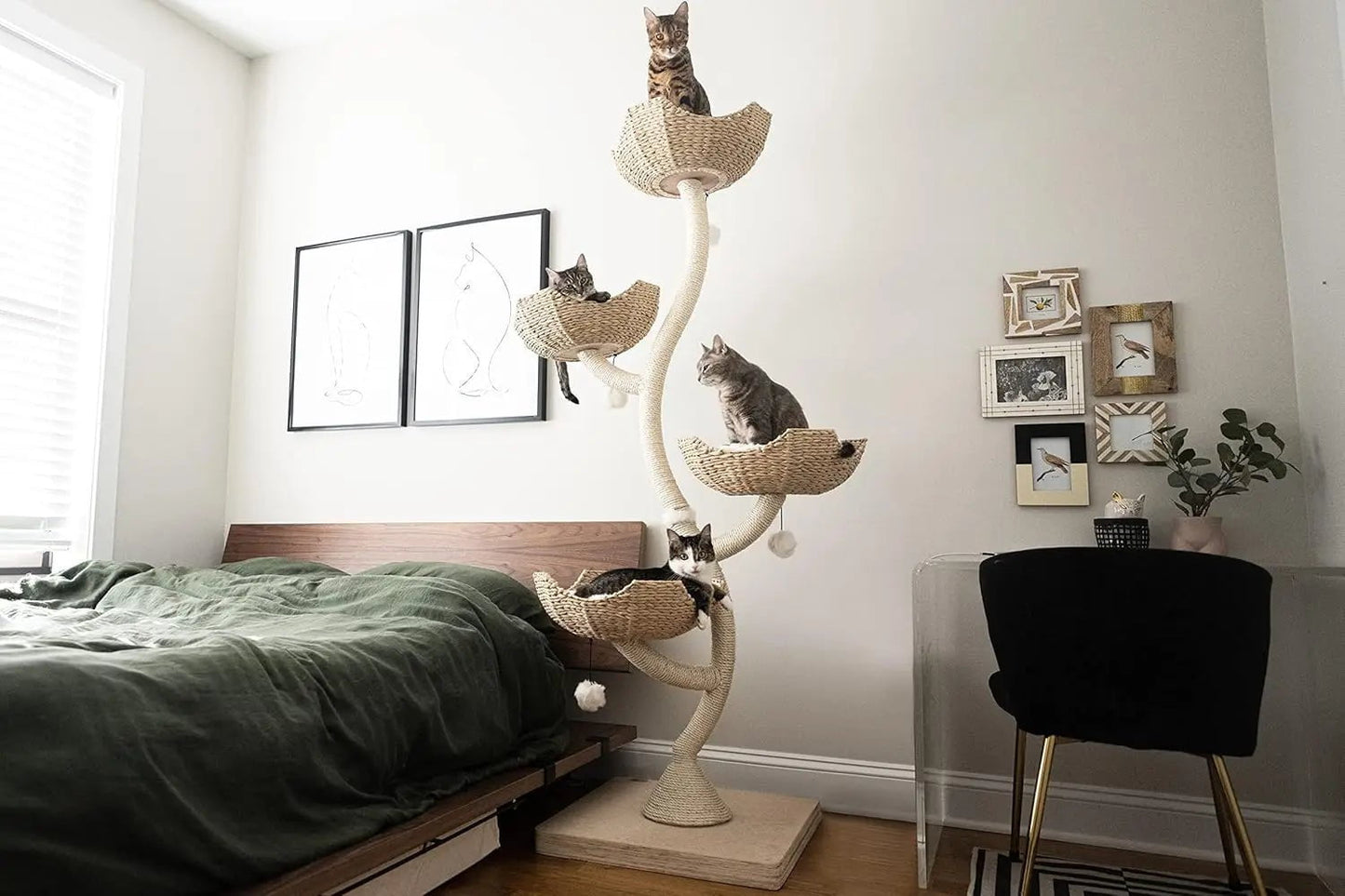 73" Tall Modern Cat Tree Scratching Tower for Large Cats - 3-Layer Scratching Post Condo Cat Tower