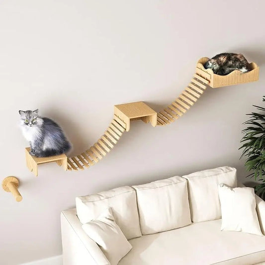 Cat Hammock Wall Furniture with Climbing Shelves, Scratching Post, Bridge, and Multi-Level Design for Indoor Cats