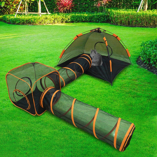 Outdoor Cat Enclosure with Pop-Up Pet Tent, Cat Tunnel, and Durable Water-Resistant Material for Indoor and Outdoor Use