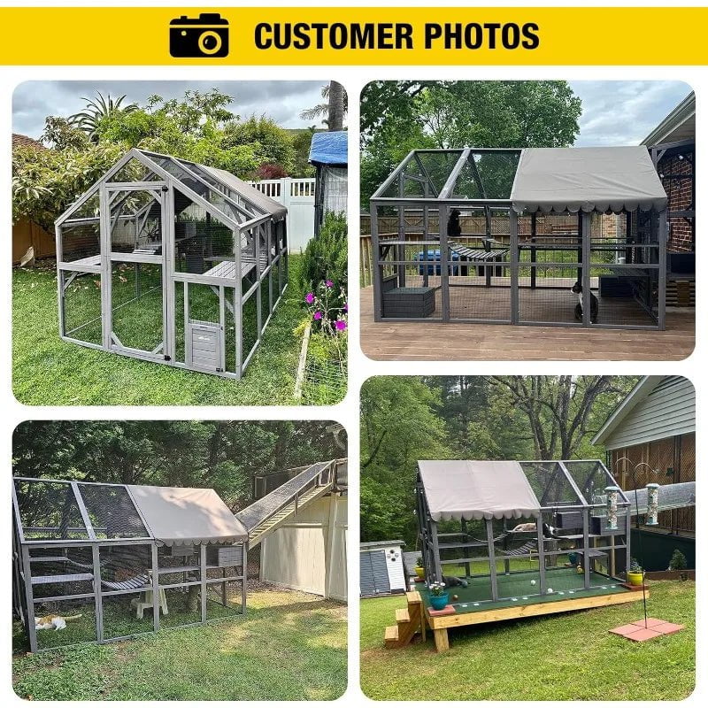 Large Outdoor Cat Enclosure with Bridges, Walks, Small Houses, and Waterproof Roof Cover