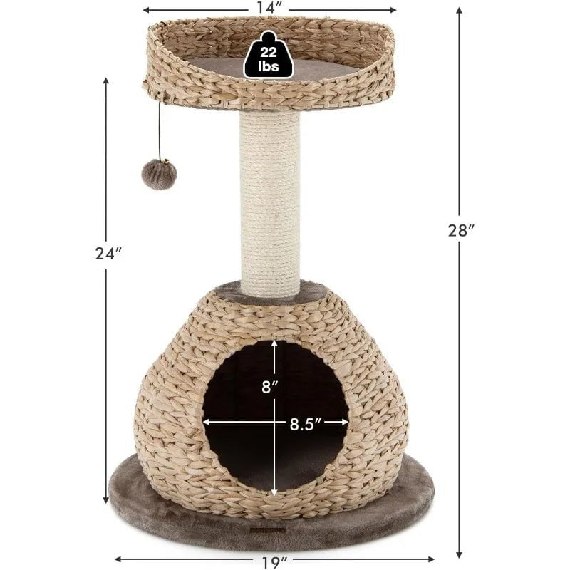 Modern Cat Tree Tower - Natural Paper Rope Bowl Shaped Cat Activity Tree with Perch