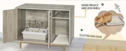 Cat Litter Box Enclosure - Hidden Litter Box Furniture with Storage Cabinet Bench for Living Room