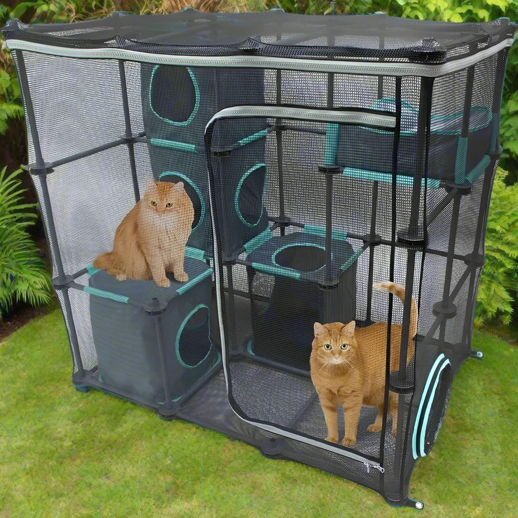 Indoor and Outdoor Mega Kit Cat Furniture Playset with Durable Nylon Mesh and Rearrangeable Cubby Cubes