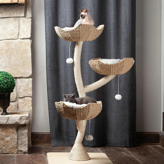 Luxurious 3-Tier Cat Tower with Faux Fur Beds, Scratching Posts, and Interactive Toys for Cats of All Ages