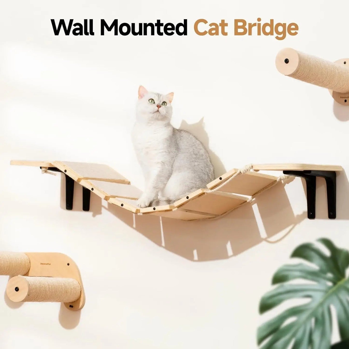 Adjustable Cat Bridge with Climbing Shelves, Wall-Mounted Design, and Customizable Configuration