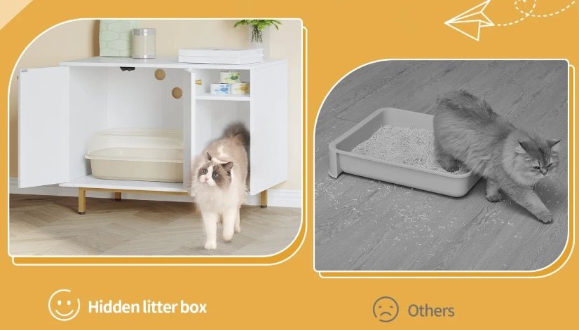 Cat Litter Box Enclosure - Hidden Litter Box Furniture with Storage Cabinet Bench for Living Room