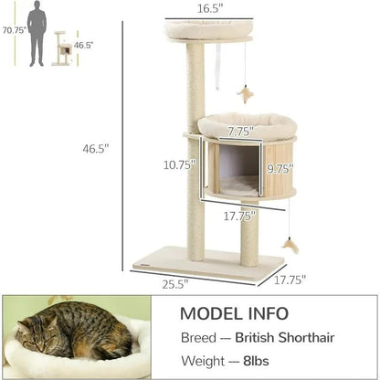 3-Level Cat Tree Tower for Indoor Kittens - Multifunctional Cat Condo with Scratching Posts, Bed, and Hideaway