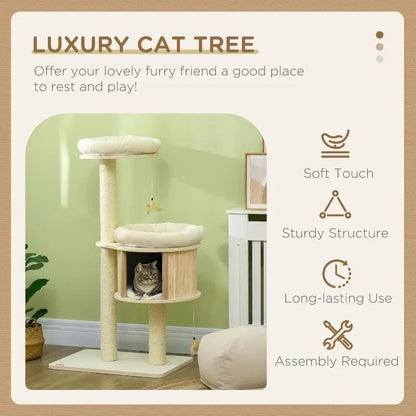 3-Level Cat Tree Tower for Indoor Kittens - Multifunctional Cat Condo with Scratching Posts, Bed, and Hideaway