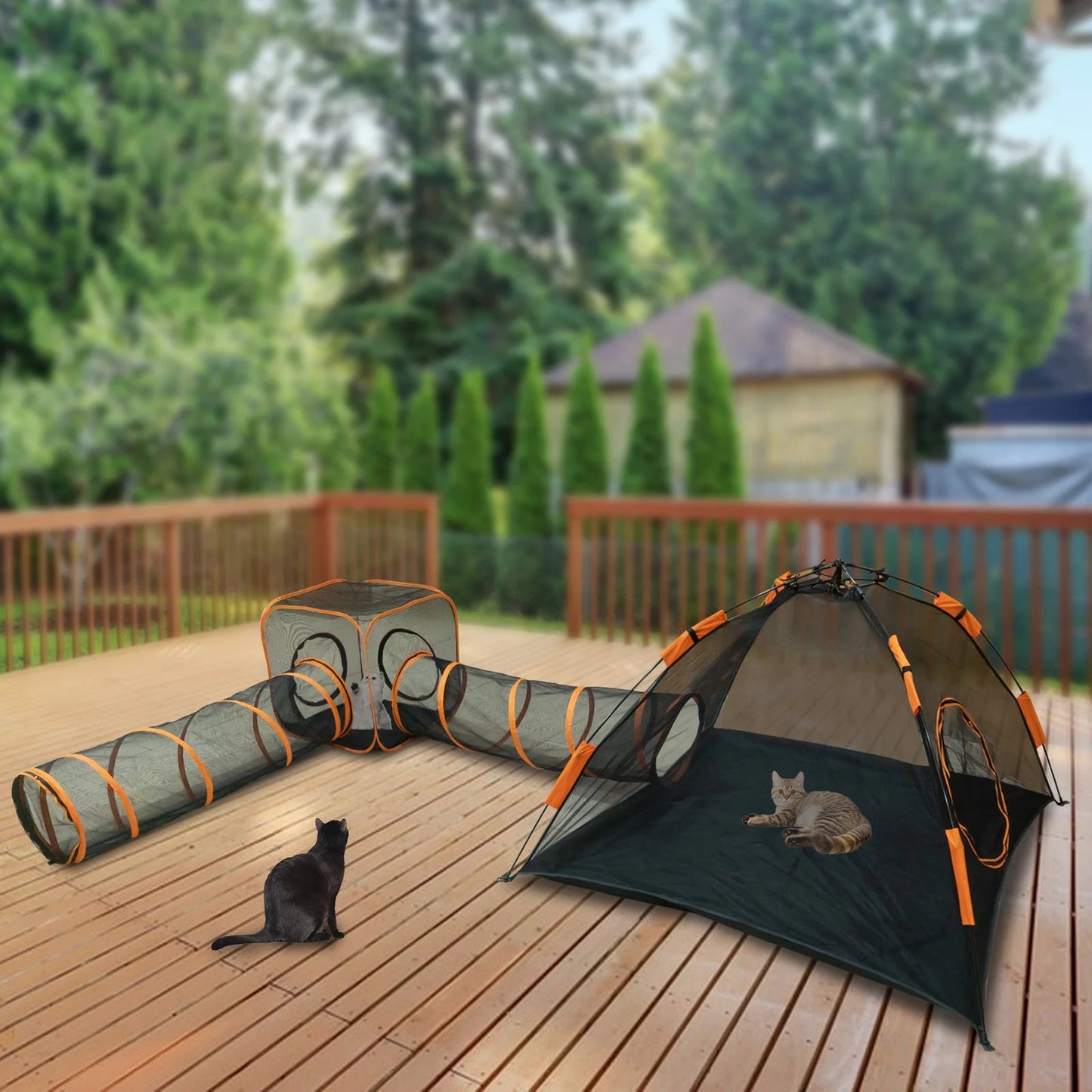 Outdoor Cat Enclosure with Pop-Up Pet Tent, Cat Tunnel, and Durable Water-Resistant Material for Indoor and Outdoor Use