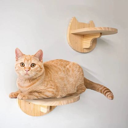 Cat Climbing Shelf Wall Mounted Four Step Stairway with Sisal Scratching Post and Natural Pine Wood Construction