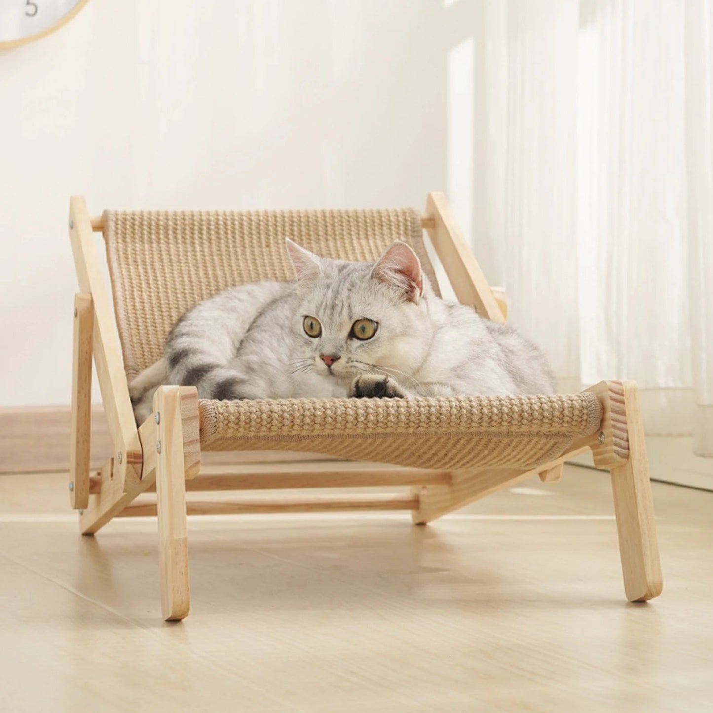 Cat Sisal Lounger Scratching Mat - Adjustable Cat Hammock Pet Cozy Chair with Thickened Cat Recliner