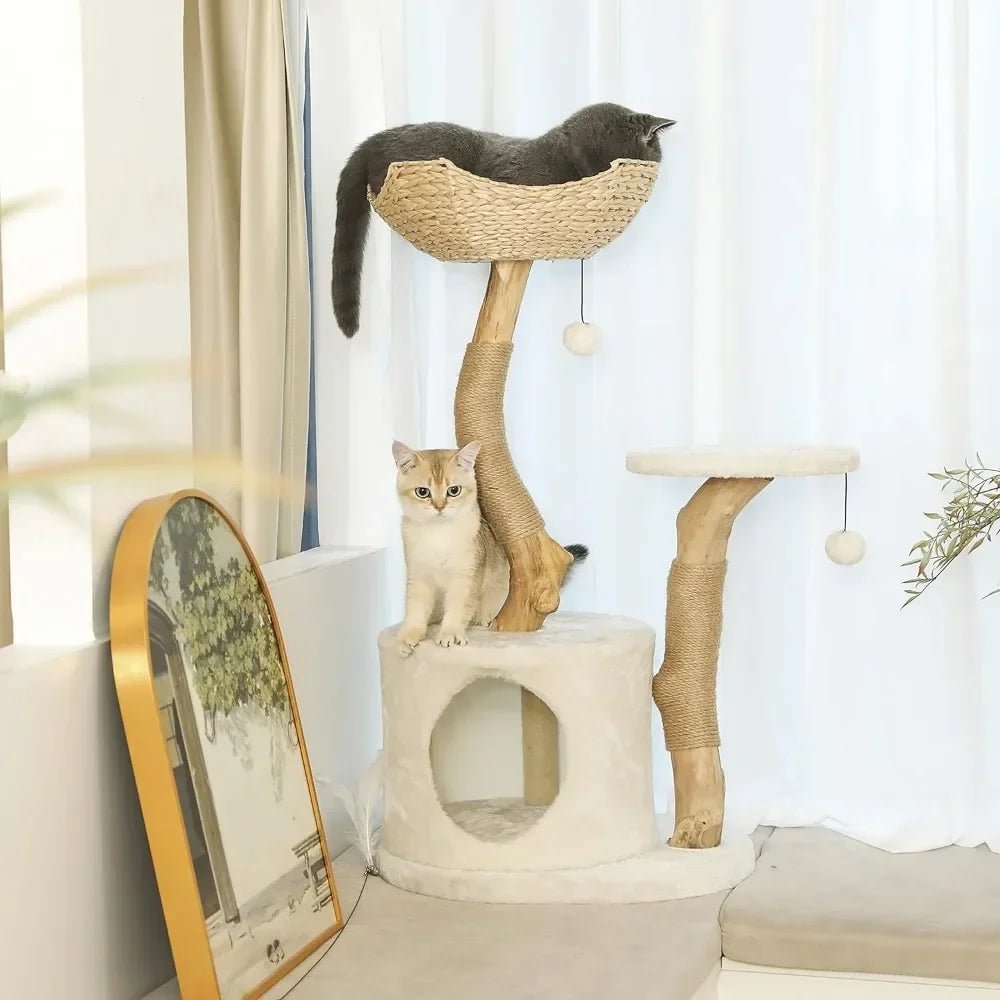 Modern Cat Tree Tower for Small Indoor Cats - Real Wood Construction, Scratch Post, and Cozy Perches for Climbing and Relaxation