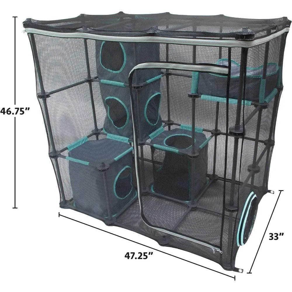 Indoor and Outdoor Mega Kit Cat Furniture Playset with Durable Nylon Mesh and Rearrangeable Cubby Cubes