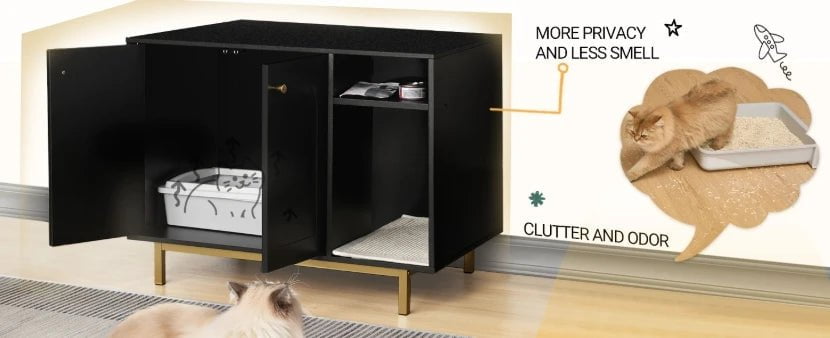 Cat Litter Box Enclosure - Hidden Litter Box Furniture with Storage Cabinet Bench for Living Room