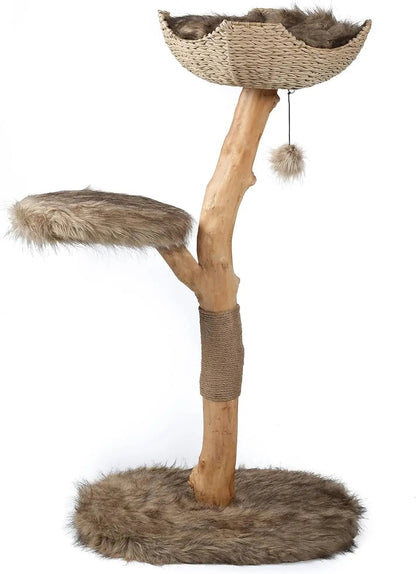 Modern Wooden Cat Tree Tower - Single Branch Condo with Unique Design, 3-Layer Cat Furniture for Large Cats