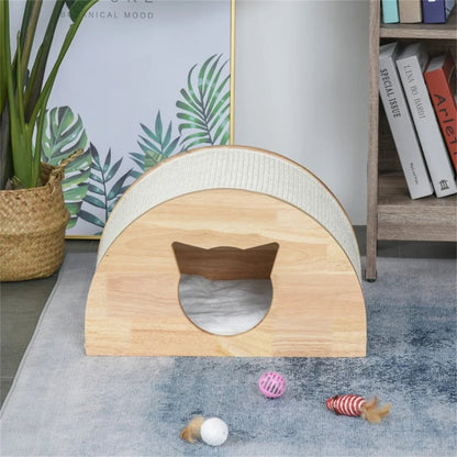 Cat Nest, Pet House Bench - Wood Pet House Cat Cave with Mat, Foot Rest Stool with Cushion, and Storage