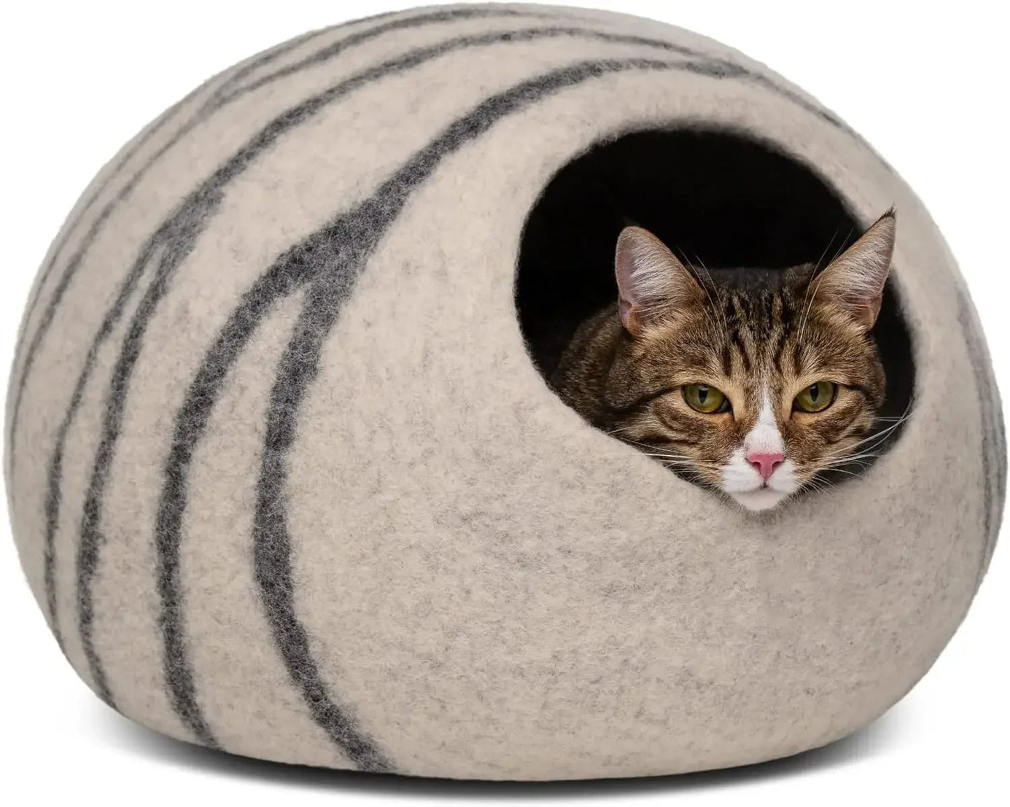 Merino Wool Cat Cave - Premium Handmade Felt Cat Bed for Cats and Kittens, Eco-Friendly and Portable