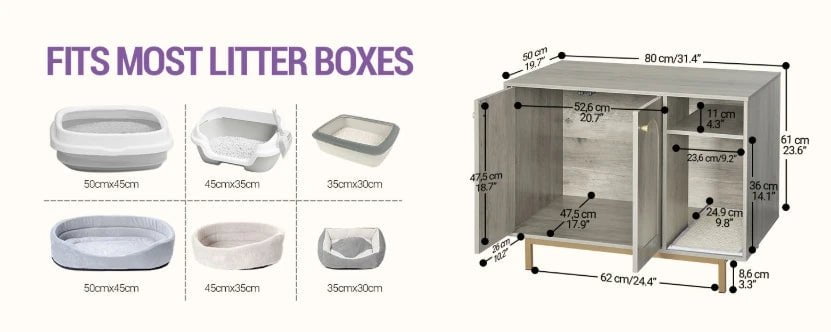 Cat Litter Box Enclosure - Hidden Litter Box Furniture with Storage Cabinet Bench for Living Room