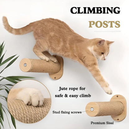 Wall-Mounted Cat Hammock with Two Steps, Shelf, and Sturdy Wood Construction for Relaxation and Play