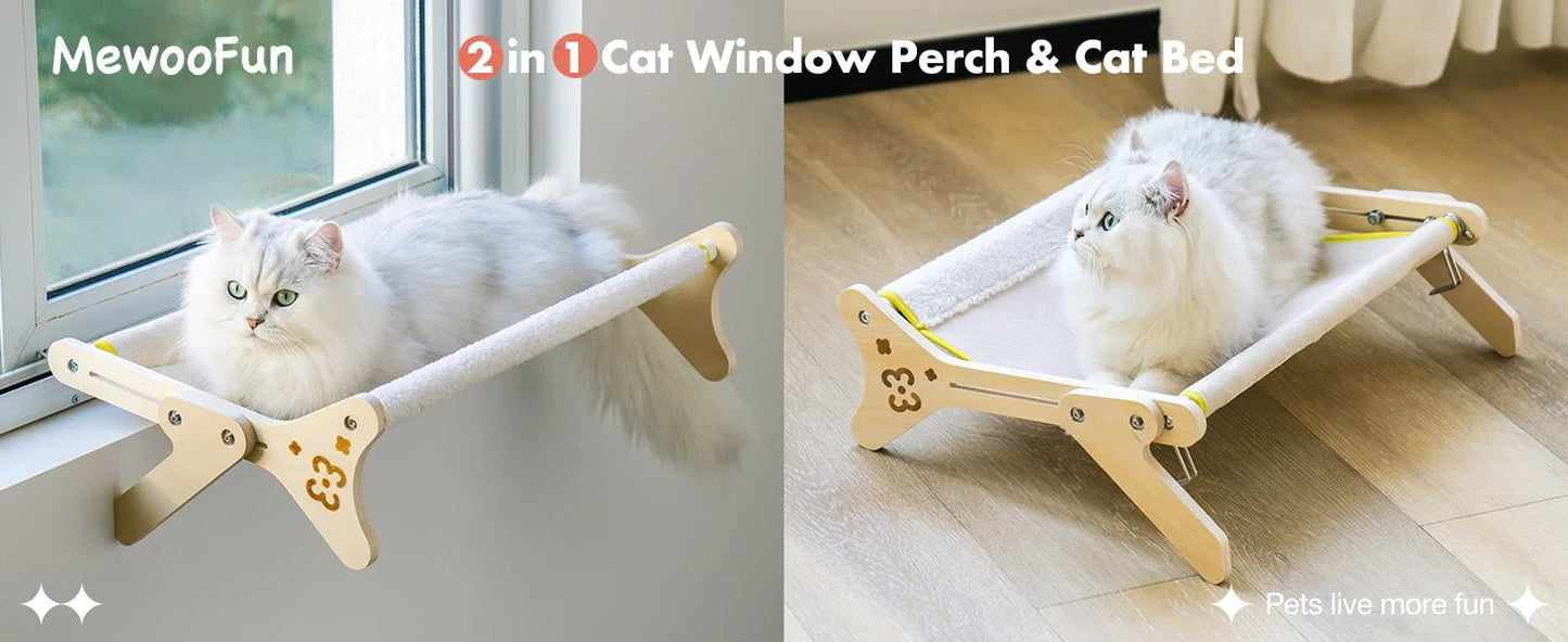 2-in-1 Cat Window Perch and Bed with Adjustable Hammock, Plush Design, and Easy Assembly