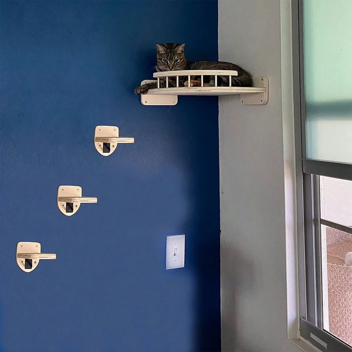 Wall-Mounted Cat Tree with Corner Hammock, Steps, and Multiple Perches for Indoor Cats