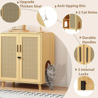 Modern Cat Litter Box Enclosure - Hidden Litter Box Furniture with Lock