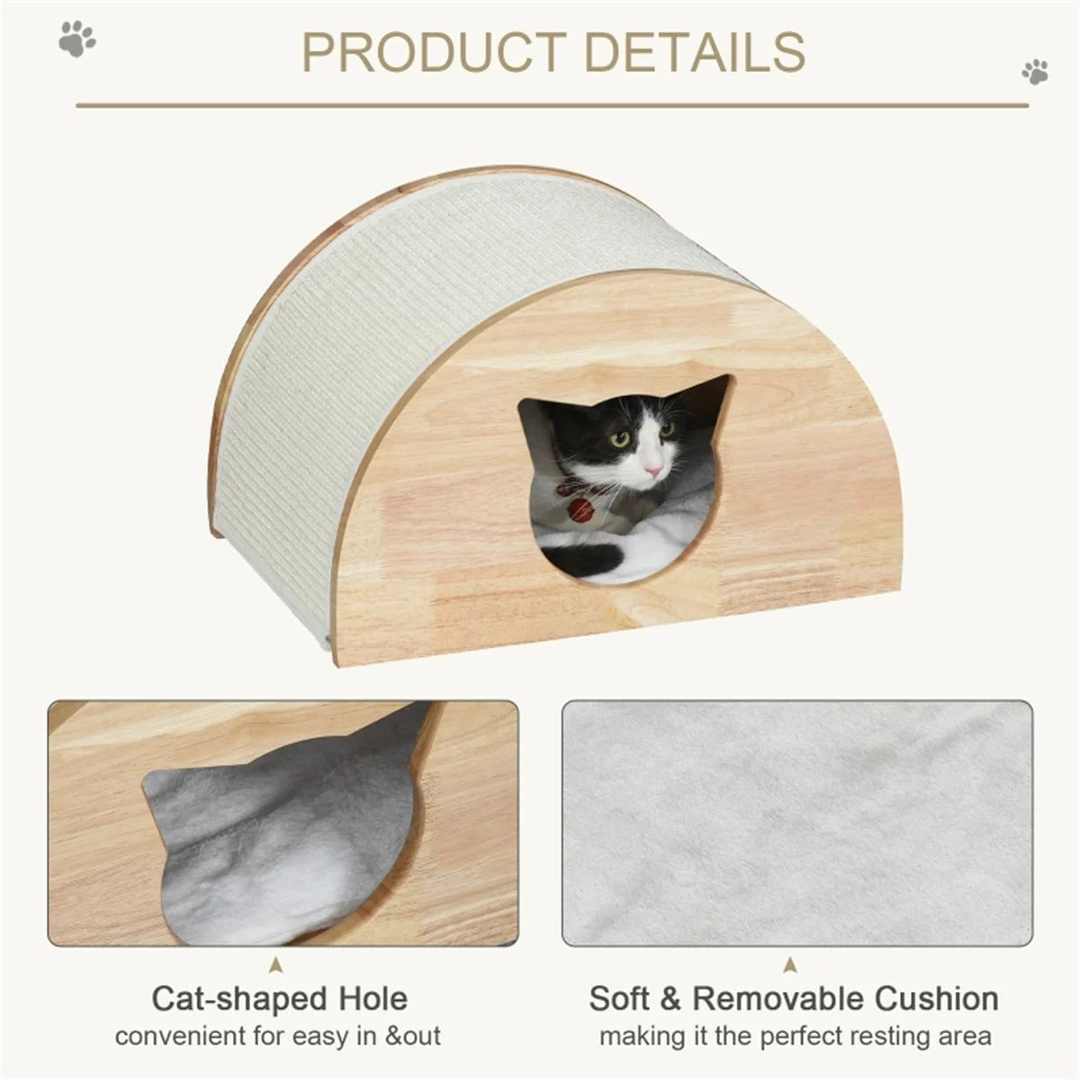 Cat Nest, Pet House Bench - Wood Pet House Cat Cave with Mat, Foot Rest Stool with Cushion, and Storage