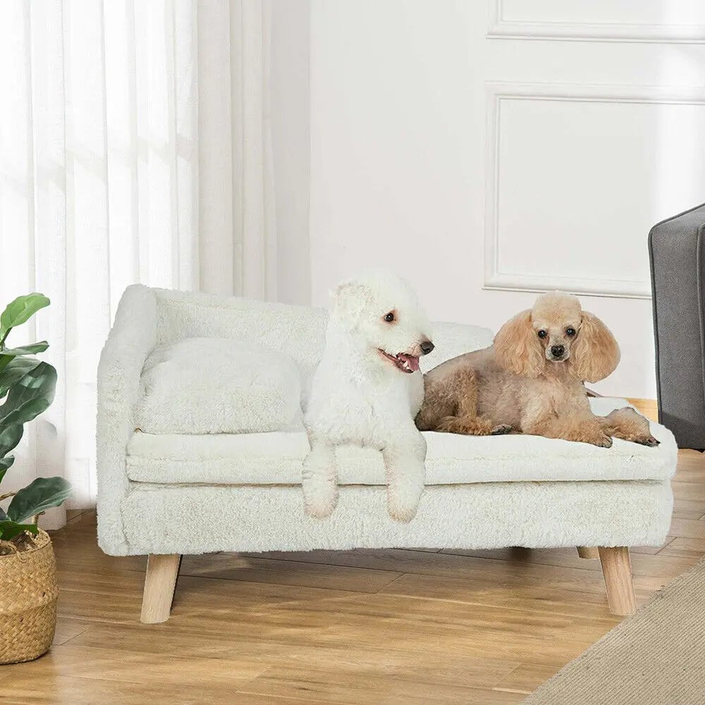 Elevated Pet Bed Solid Wood Leg Dog Cat Sofa for Indoor - L Shape Plush Couch Lounge