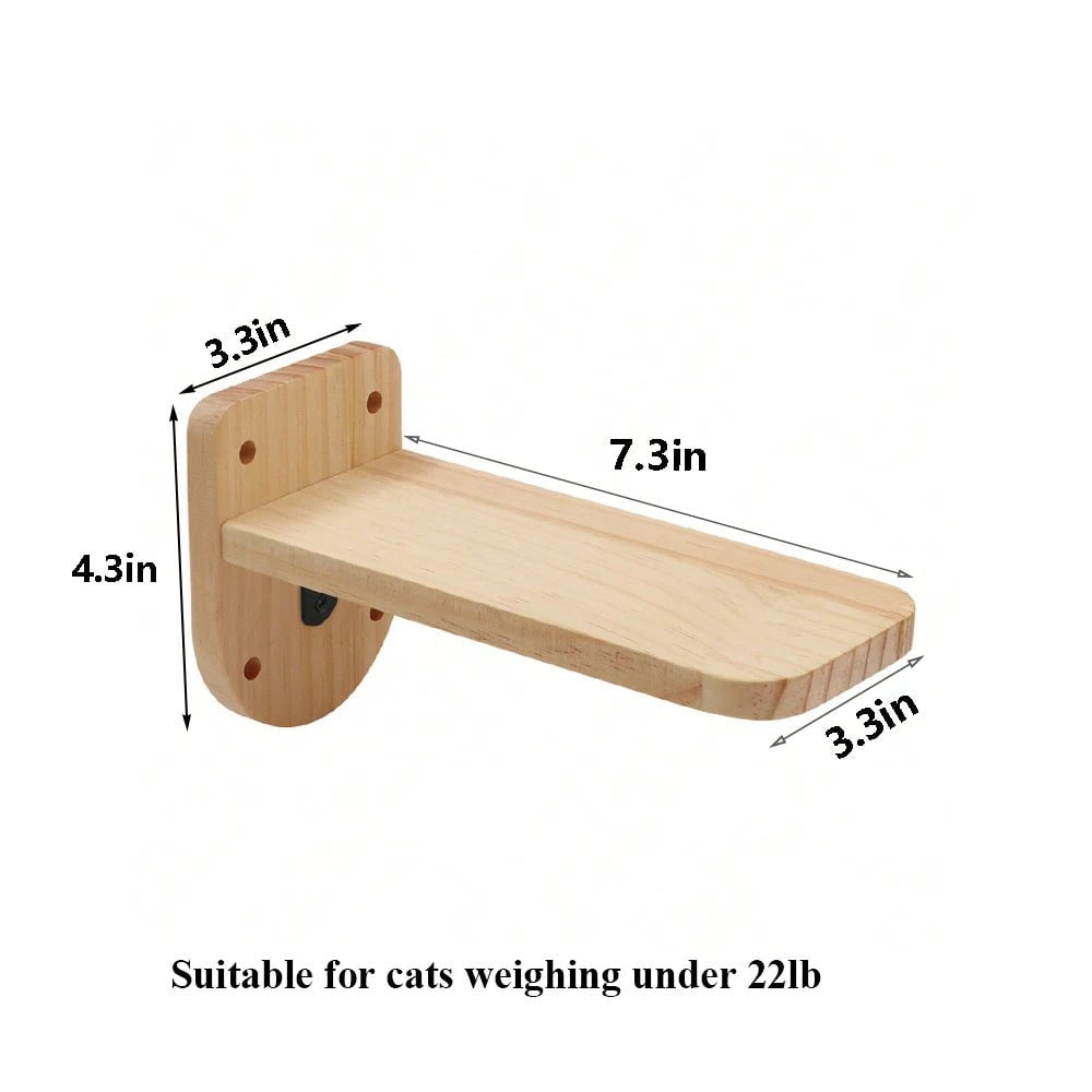 Cat Climbing Shelf Wall Mounted Four Step Stairway with Sisal Scratching Post and Natural Pine Wood Construction