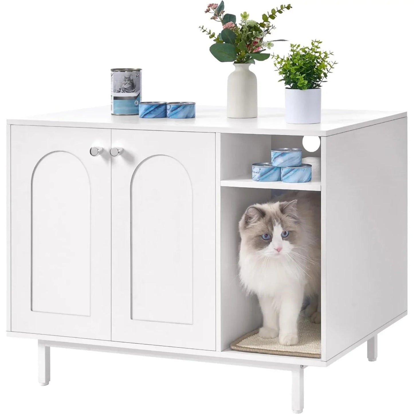 Cat Litter Box Enclosure - Hidden Litter Box Furniture with Storage Cabinet Bench for Living Room