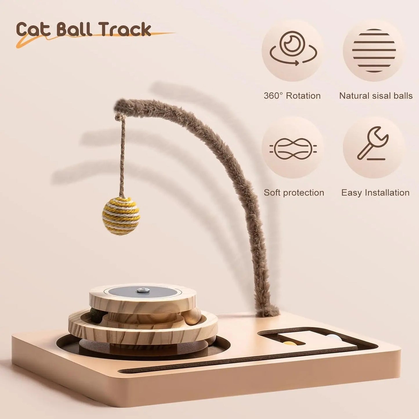 Interactive Cat Toy Roller with 2-Layer Turntable, Play Track, Hanging Balls, and Catnip Ball