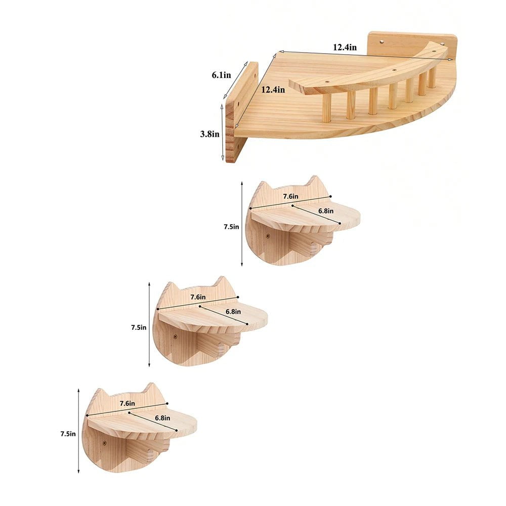 Wall-Mounted Cat Tree with Corner Hammock, Steps, and Multiple Perches for Indoor Cats