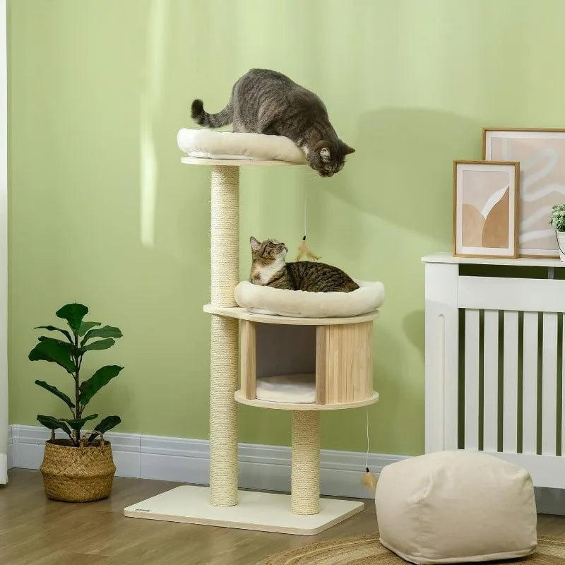 3-Level Cat Tree Tower for Indoor Kittens - Multifunctional Cat Condo with Scratching Posts, Bed, and Hideaway