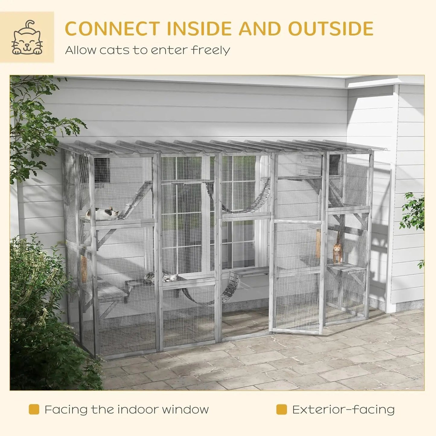 Catio Playground Cat Window Box Outside Enclosure with Weather Protection Roof and Multiple Platforms