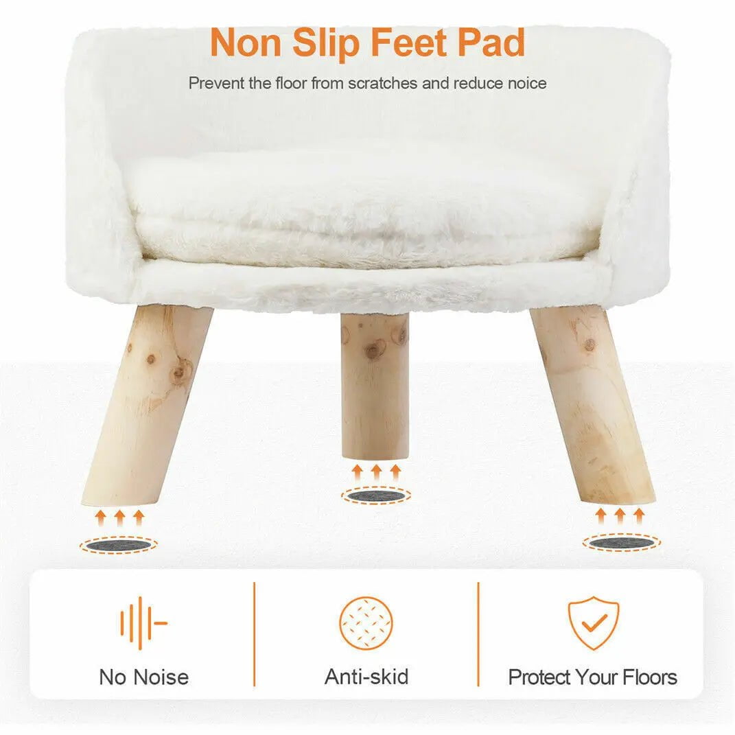 Luxury Soft Cat Bed - Warm Plush Fabric Pet Nesting Chair Bed with Solid Wood Legs, Removable Cushion Pad