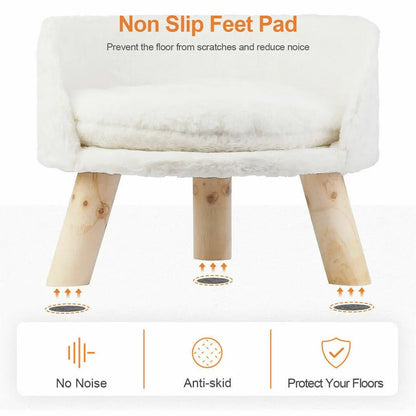 Luxury Soft Cat Bed - Warm Plush Fabric Pet Nesting Chair Bed with Solid Wood Legs, Removable Cushion Pad