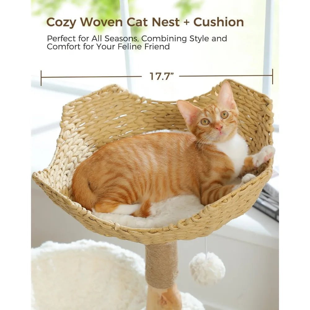 Super Large Luxury Cat Tree for Big Cats - Wooden Cat Tower with Real Branch, Cozy Condo, and Ultra-Soft Plush