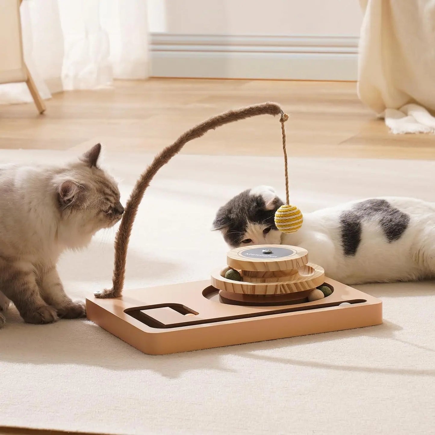 Interactive Cat Toy Roller with 2-Layer Turntable, Play Track, Hanging Balls, and Catnip Ball