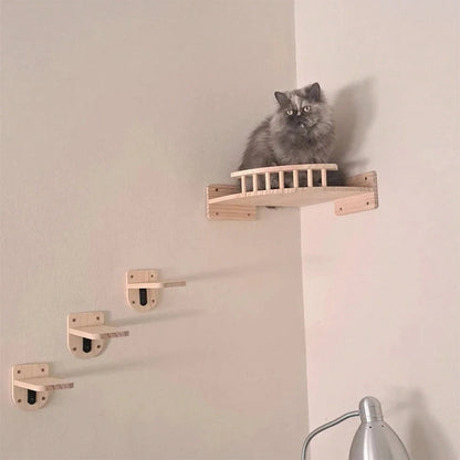 Wall-Mounted Cat Tree with Corner Hammock, Steps, and Multiple Perches for Indoor Cats