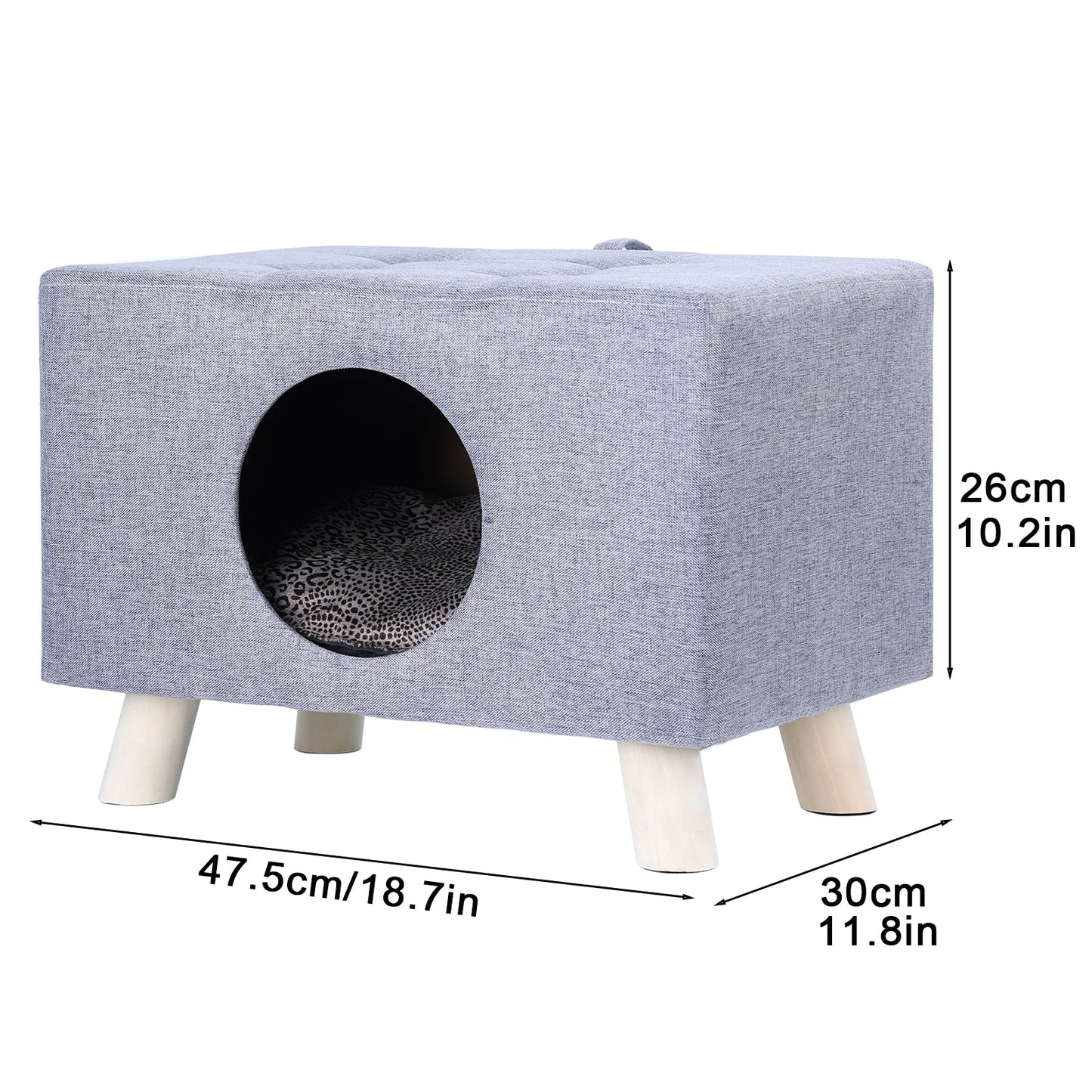 Cat Nest, Pet House Bench - Wooden Pet House Cat Cave with Soft Mat