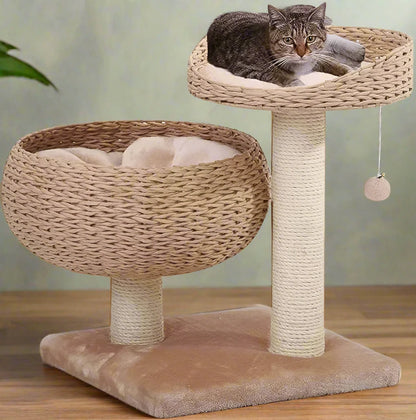 Natural Bowl-Shaped Cat Tree with Perch for Cats up to 25lbs - Sturdy, Comfortable, and Stylish Feline Retreat