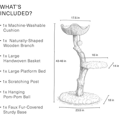 Modern Wooden Cat Tree Tower - Single Branch Condo with Unique Design, 3-Layer Cat Furniture for Large Cats