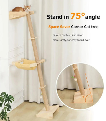 Wall Cat Tree with Hammock, Scratching Post, and 76" Tall Design for Indoor Climbing Cats