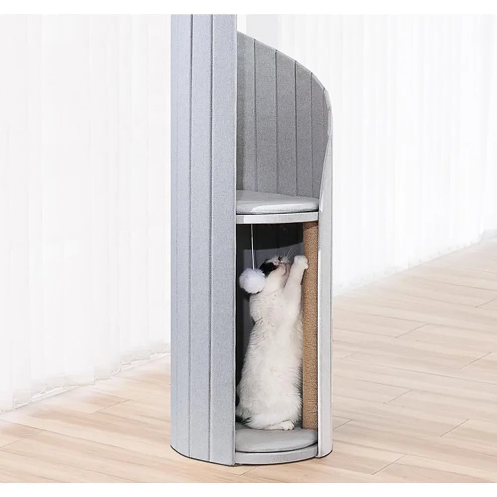 51" Time Cat Tower with Ball, Scratching Post, Double Tiers, and Semi-Enclosed Structure for Indoor Cats