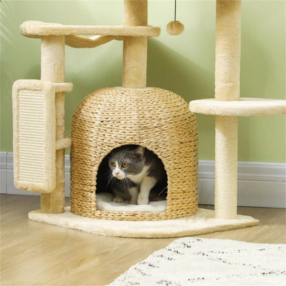 Cat Tree Tower with Sisal Scratching Posts, Hammock, Cozy Bed, and Toy Balls for 1-2 Cats