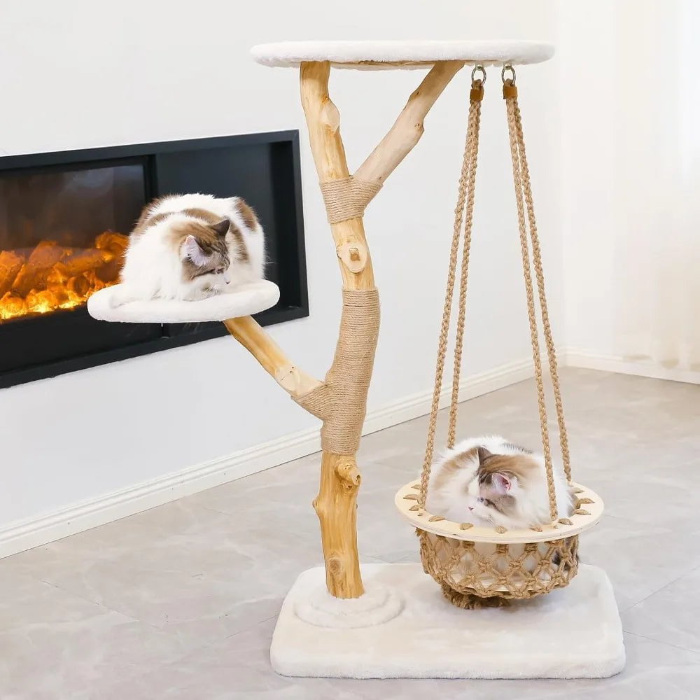 Luxury Cat Towers for Large Cats - Wooden Cat Condos with Cat Swing, Perches, and Washable Cushion