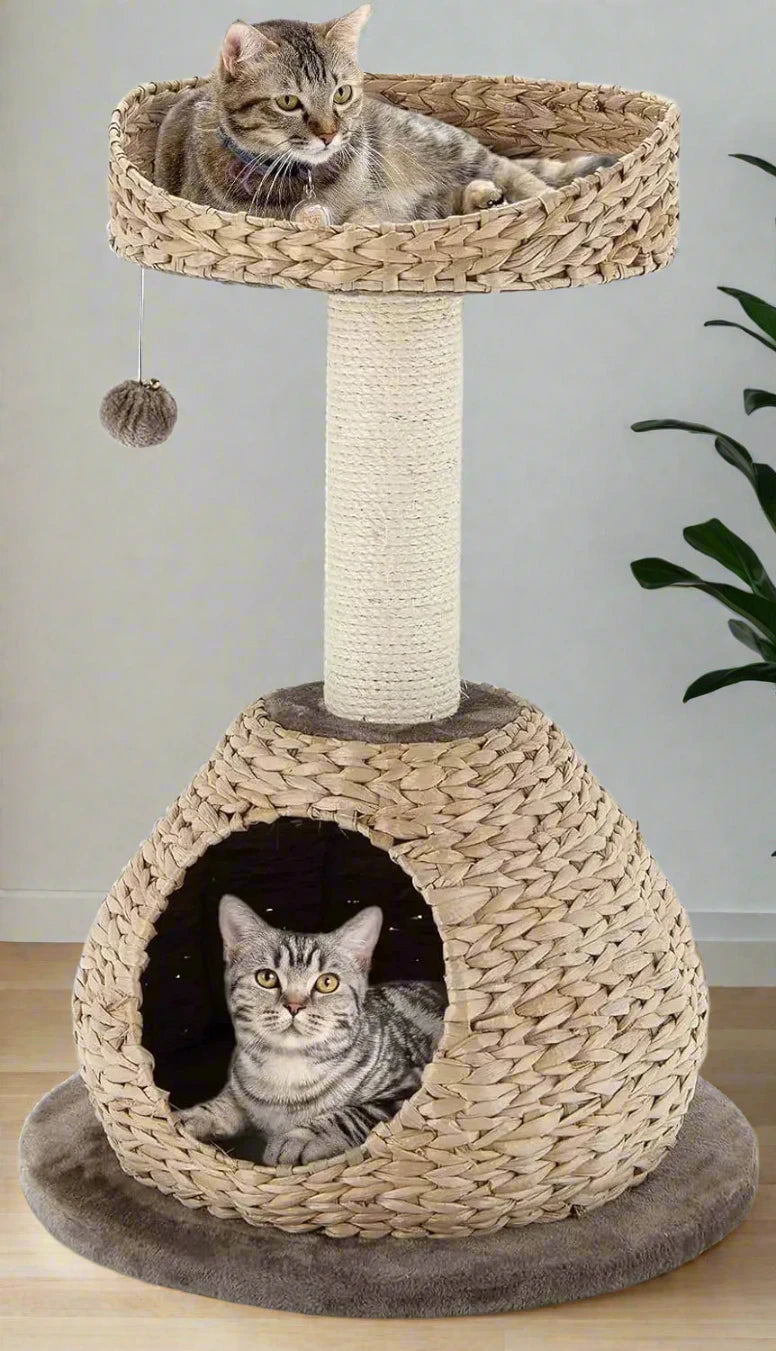 Cat Tree Tower with Sisal Scratching Posts, Basket Bed, and Multiple Perches for Endless Feline Fun